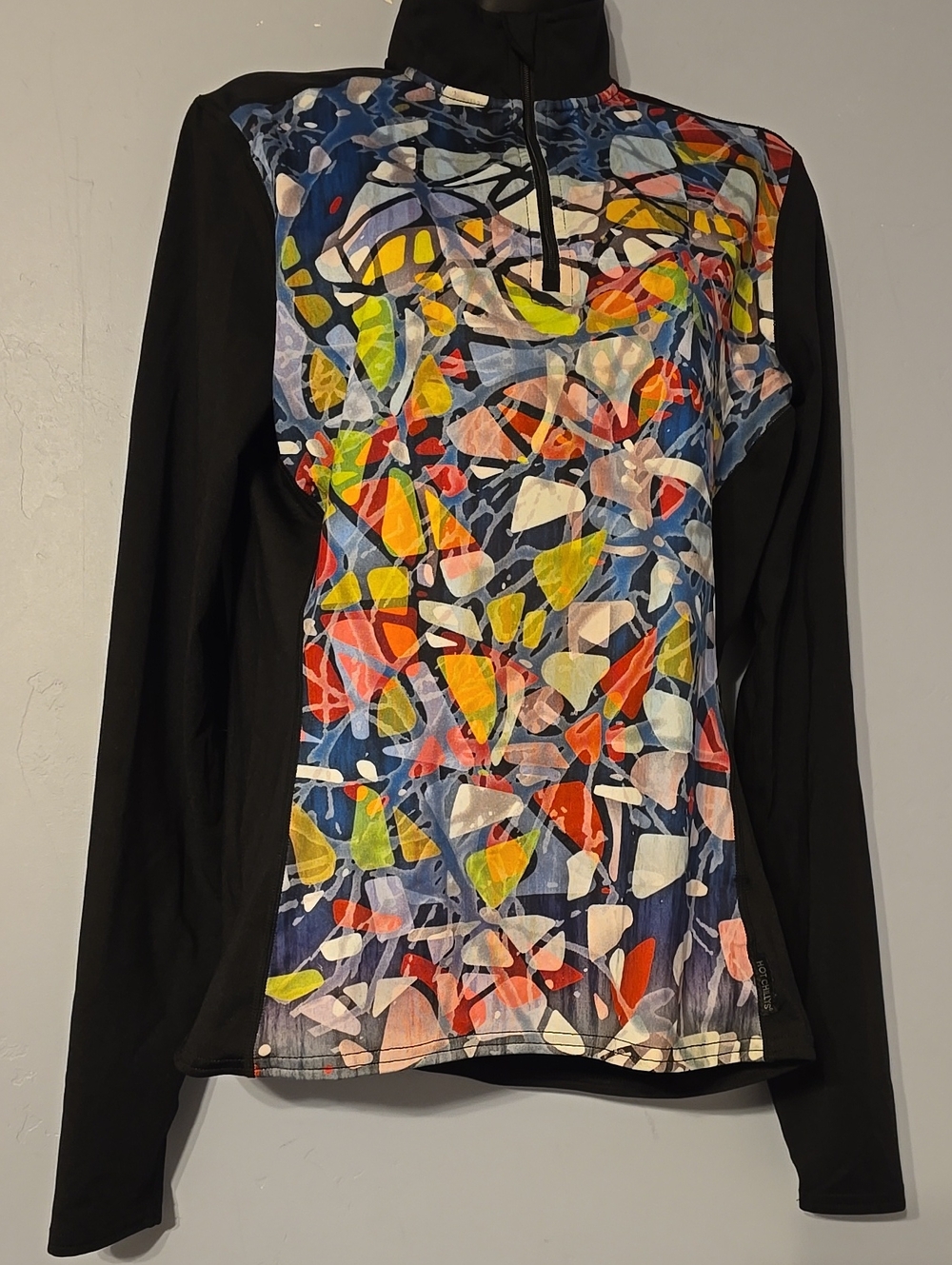 Hot Chillys Micro-Elite Chamois Abstract Print Quarter-Zip Base Layer Top Large